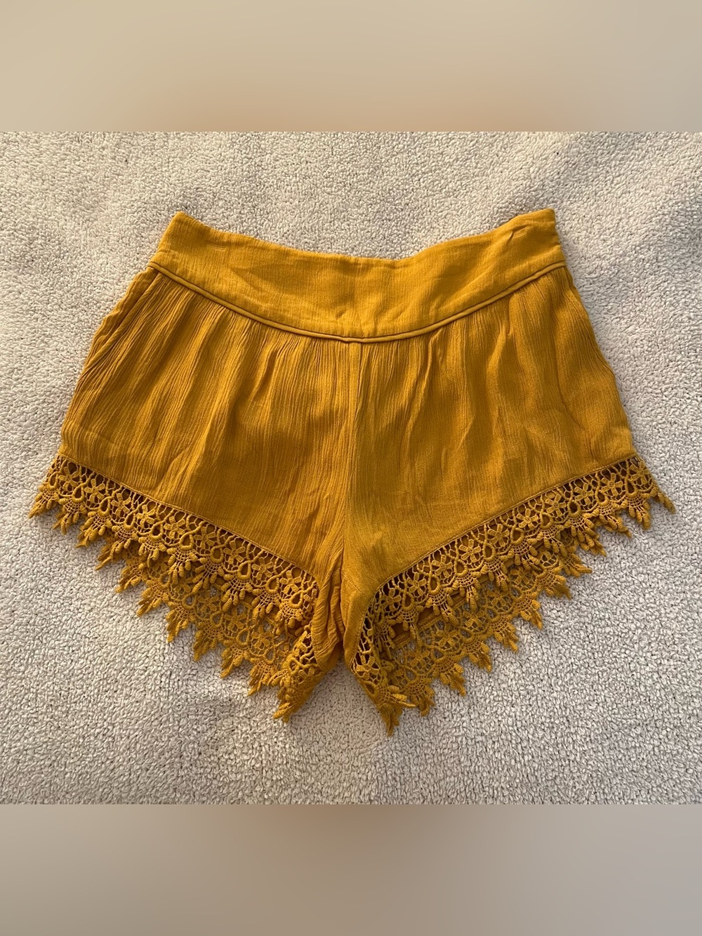 Forever 21 Mustard Crochet-Trim High Waist Shorts Size Small